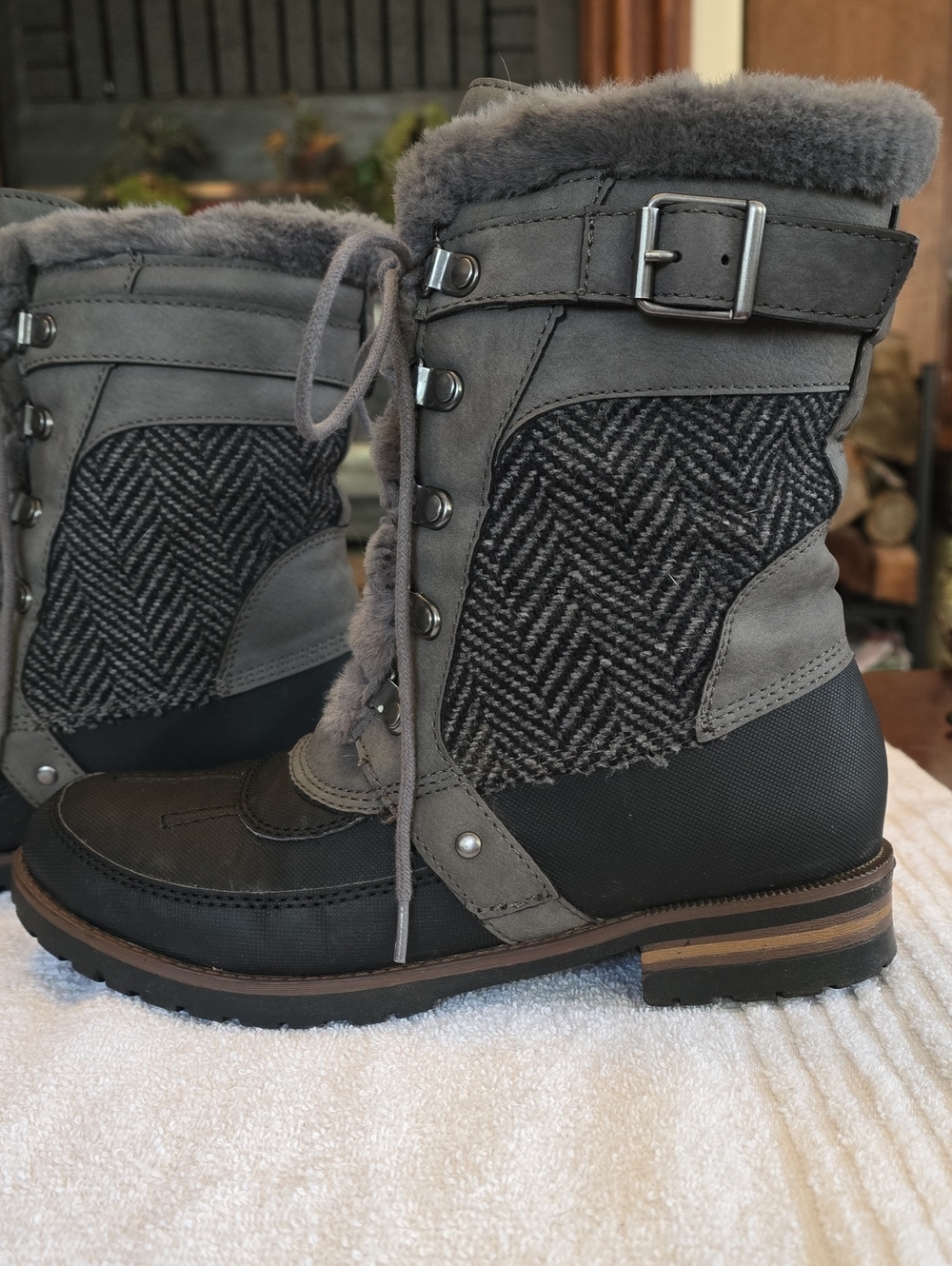 Rock & Candy by Zigi Danlea Grey Herringbone Winter Boots